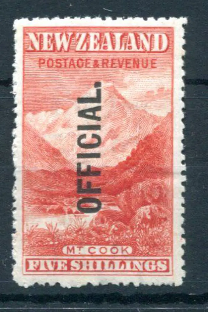 New Zealand 1907/10 5/- deep red Mt Cook ovptd ... Image 1++