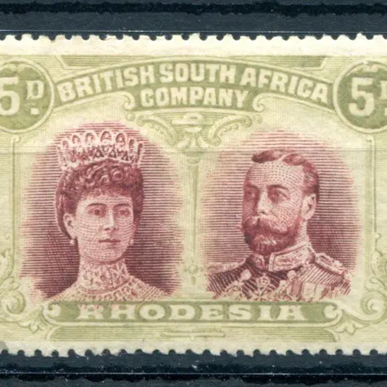 Rhodesia 1910/13 5d lake brown & olive, perf. 15. ...