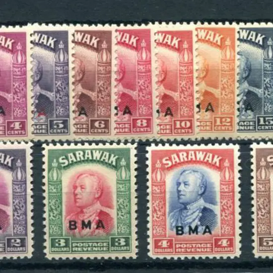 Sarawak 1945 1c to $10 "BMA" ovpts complete set of ...