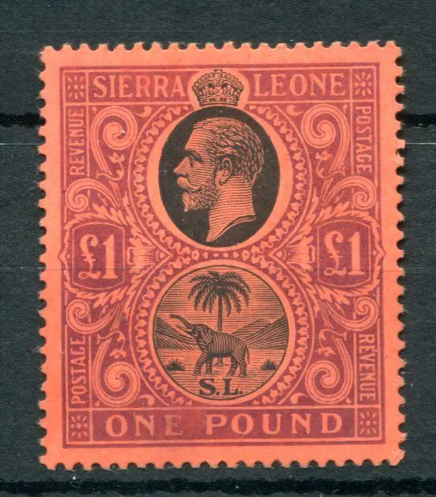 Sierra Leone 1912/21 £1 black & purple on red. ... Image 1++