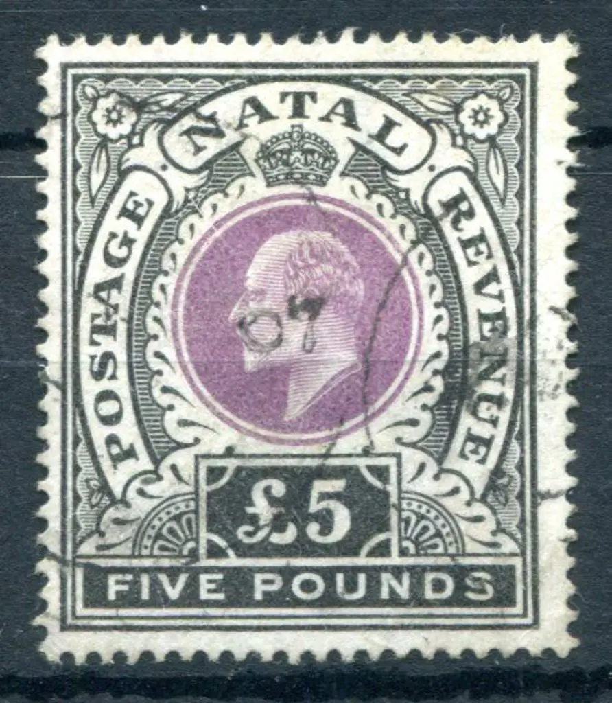 South Africa - Natal 1902 £5 mauve & black. Fine ... Image 1++