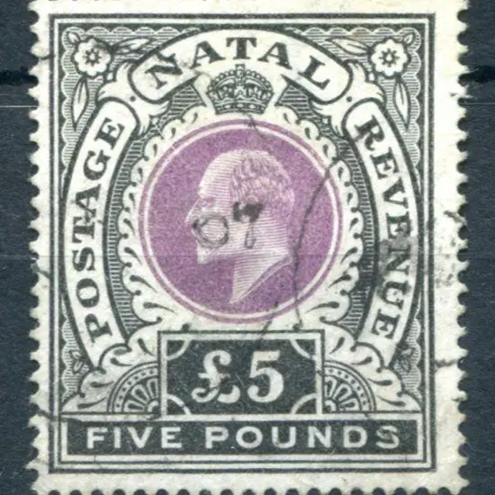 South Africa - Natal 1902 £5 mauve & black. Fine ...