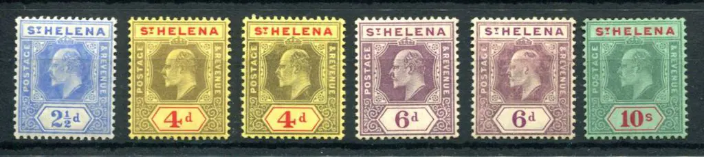 St Helena 1908/11 KEVII set of 4 to 10/- plus 4d & ... Image 1++