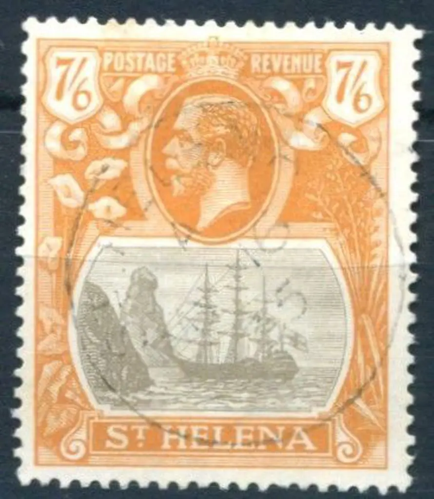 St Helena 1922/27 7/6d grey-brown & yellow orange ... Image 1++