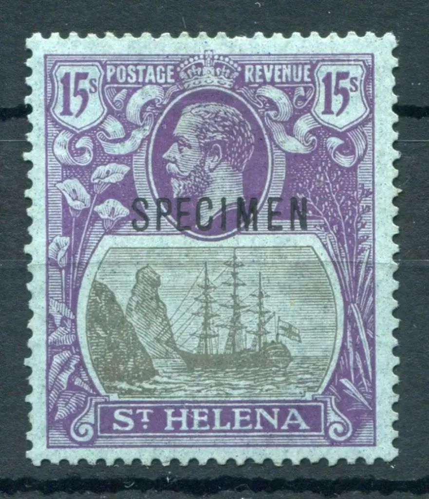 St Helena 1922/37 15/- grey & purple on blue ovptd ... Image 1++