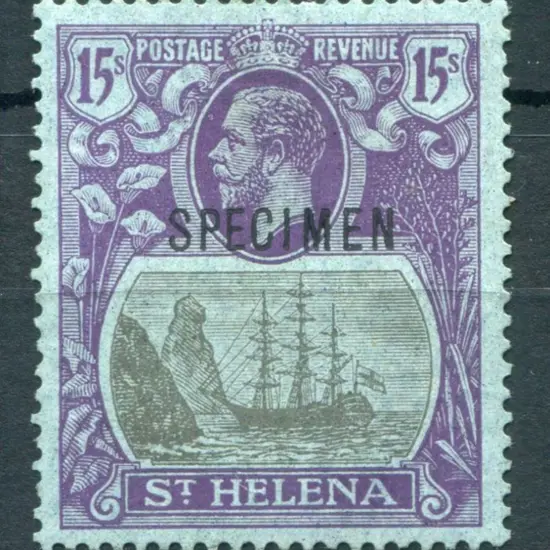 St Helena 1922/37 15/- grey & purple on blue ovptd ...