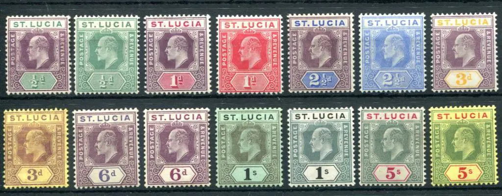 St Lucia 1904/10 KEVII, MCA wmk complete set of 14 ... Image 1++