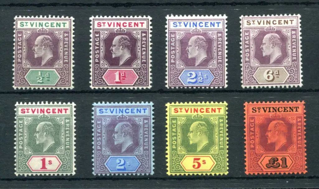 St Vincent 1904/11 KEVII mult CA wmk set of 8 to ... Image 1++