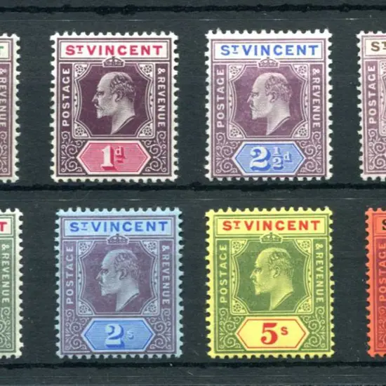 St Vincent 1904/11 KEVII mult CA wmk set of 8 to ...