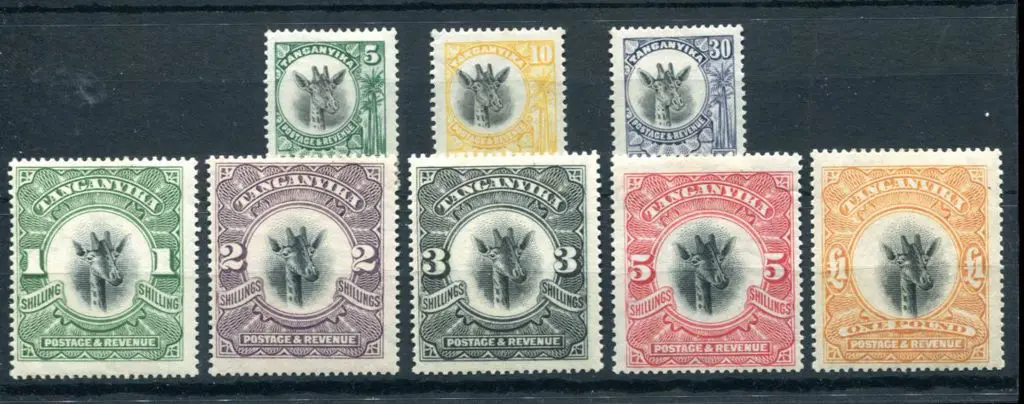 Tanganyika 1922/24 1/- to 5/- Giraffes with ... Image 1++