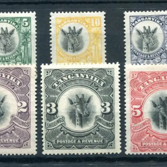 Tanganyika 1922/24 1/- to 5/- Giraffes with ...