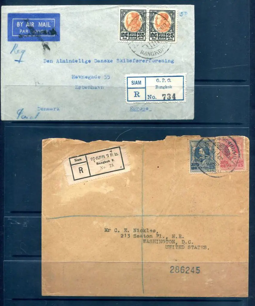 Thailand 1927 Registered cover to USA with Bangkok ... Image 1++