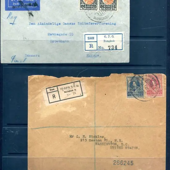 Thailand 1927 Registered cover to USA with Bangkok ...