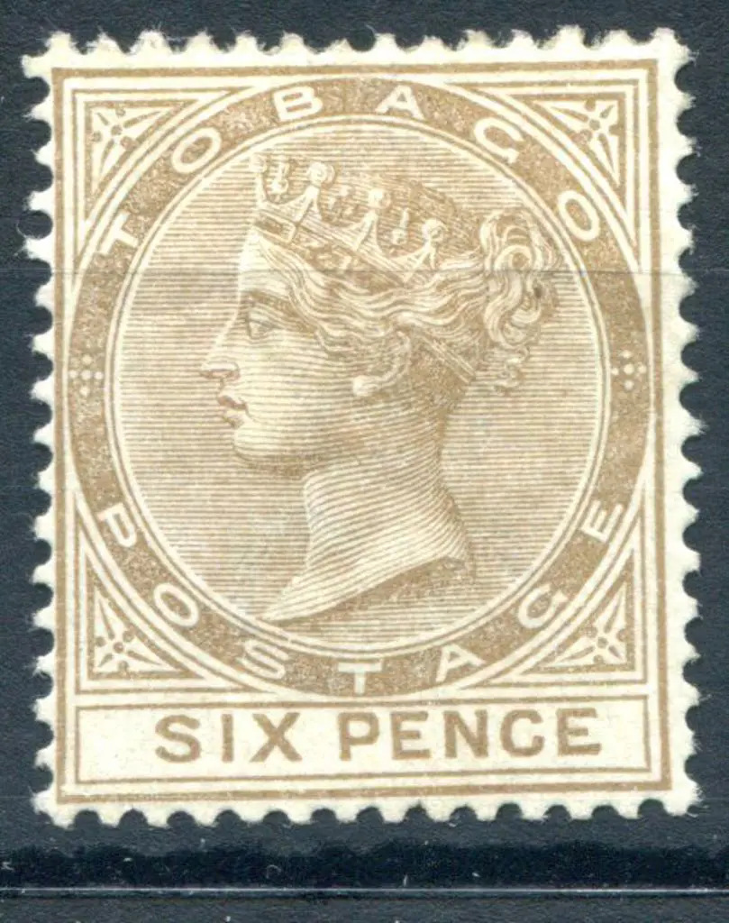 Tobago 1882/84 6d stone QV, wmk Cr/CA. Fresh MH. ... Image 1++