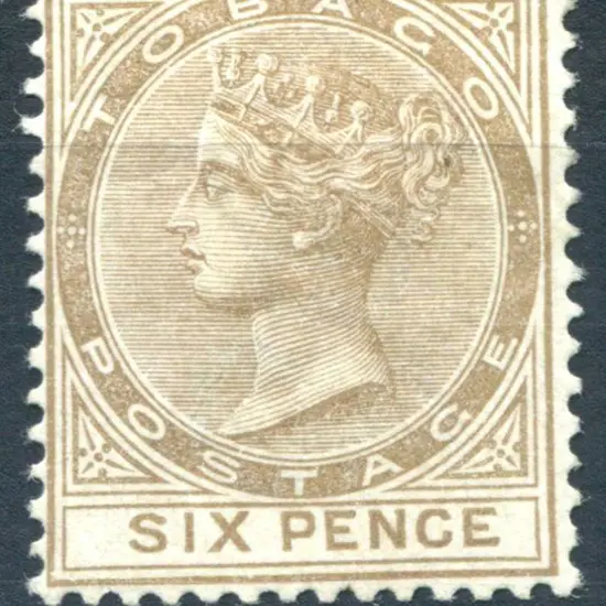 Tobago 1882/84 6d stone QV, wmk Cr/CA. Fresh MH. ...