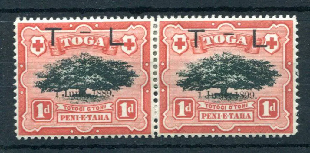 Tonga 1899 Royal Wedding "T-L" ovptd horiz pair ... Image 1++