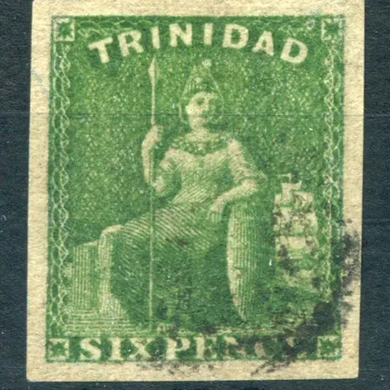 Trinidad 1859 6d deep green imperf with 4 huge ...