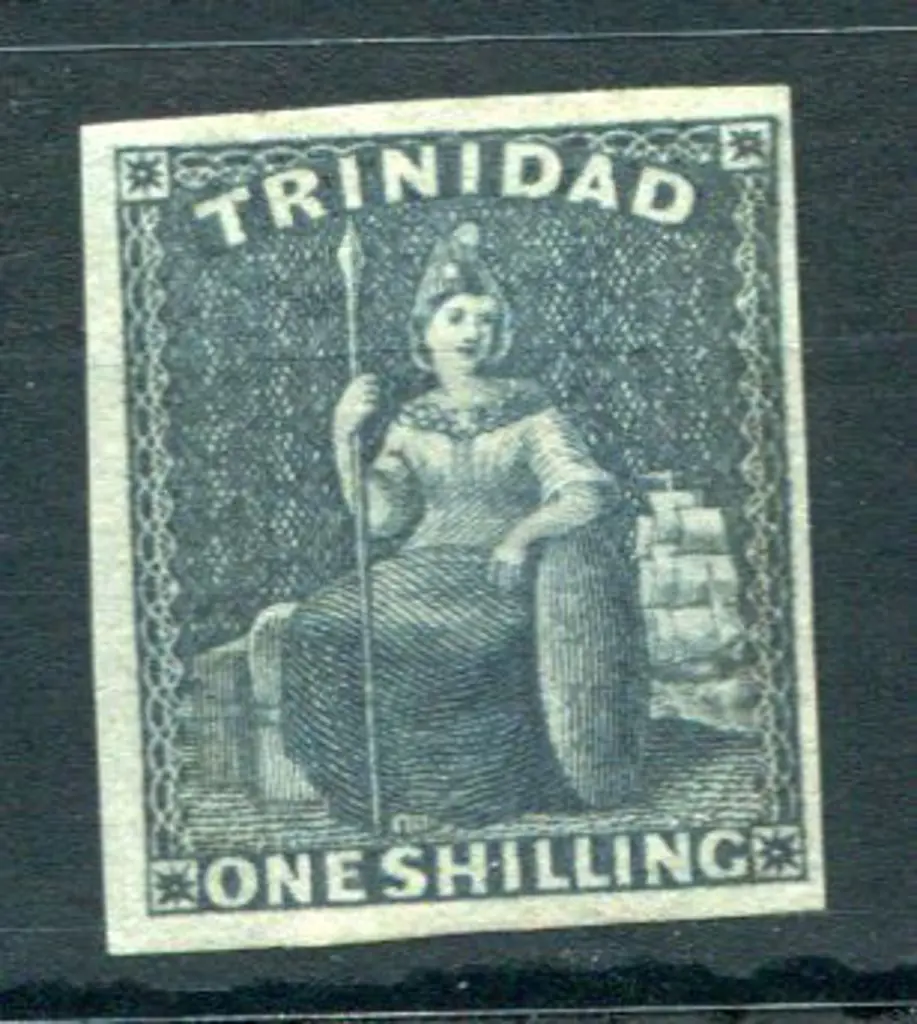Trinidad 1859 1/- indigo. Imperf with 4 clear even ... Image 1++