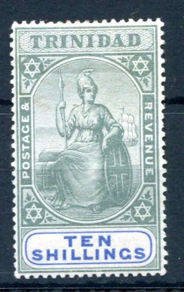 Trinidad 1896/1906 10/- green & ultramarine. Fresh ... Image 1++