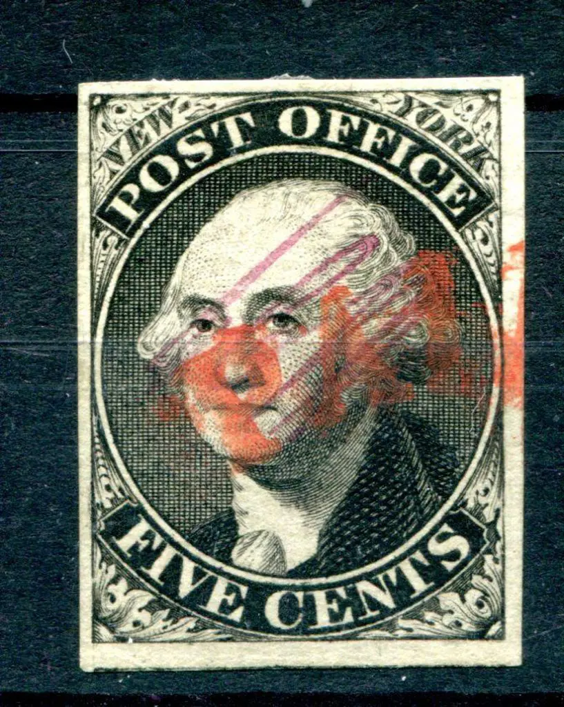 USA 1847 5¢ "New York" Washington imperf on grey ... Image 1++