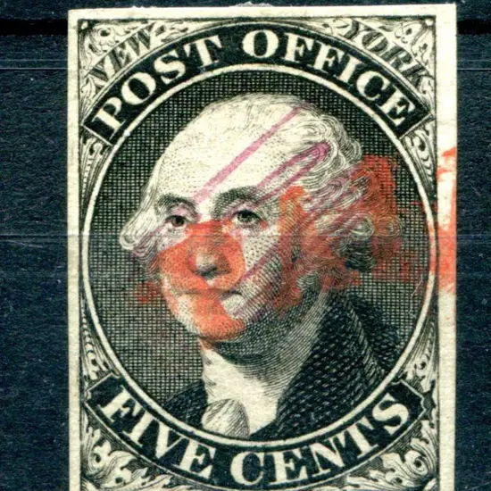 USA 1847 5¢ "New York" Washington imperf on grey ...