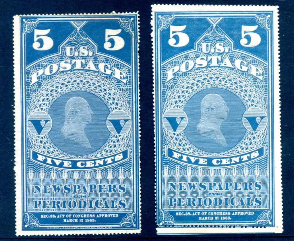USA 1865 Newspaper 5¢ Washington deep blue & pale ... Image 1++