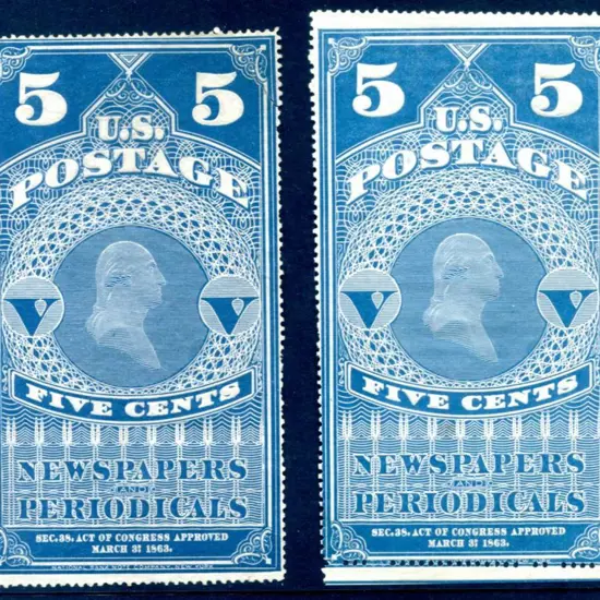 USA 1865 Newspaper 5¢ Washington deep blue & pale ...
