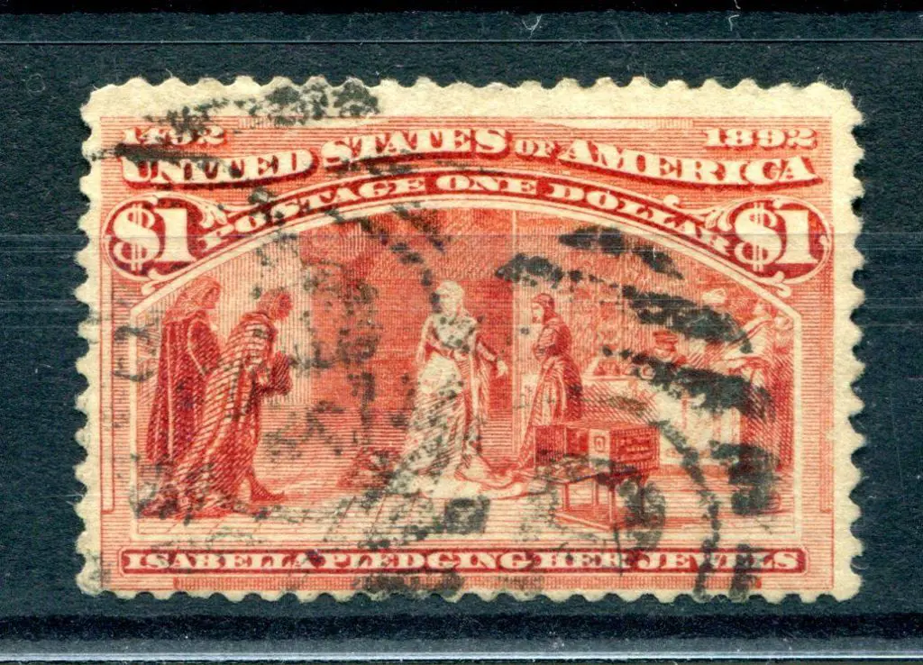 USA 1893 $1 Columbus salmon. Good to fine used, ... Image 1++