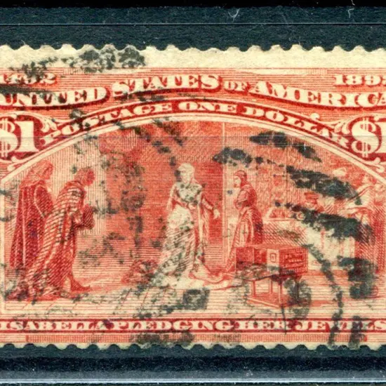 USA 1893 $1 Columbus salmon. Good to fine used, ...