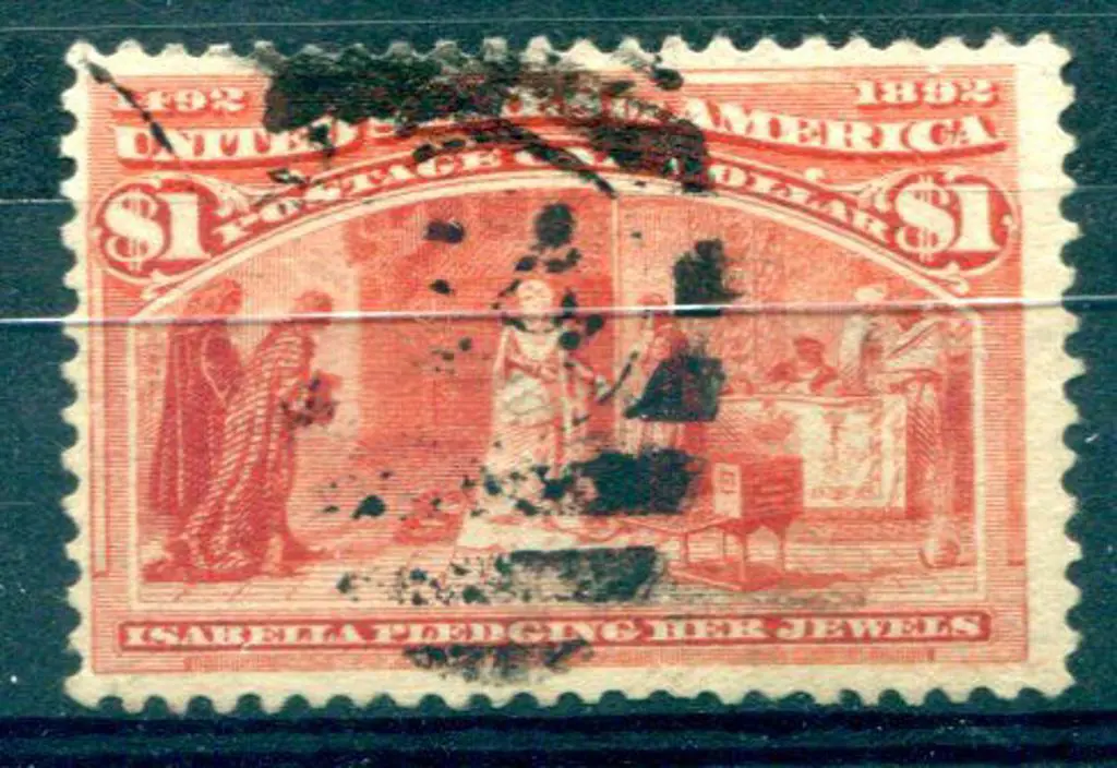 USA 1893 $1 Columbus dark salmon. F/I with vert ... Image 1++