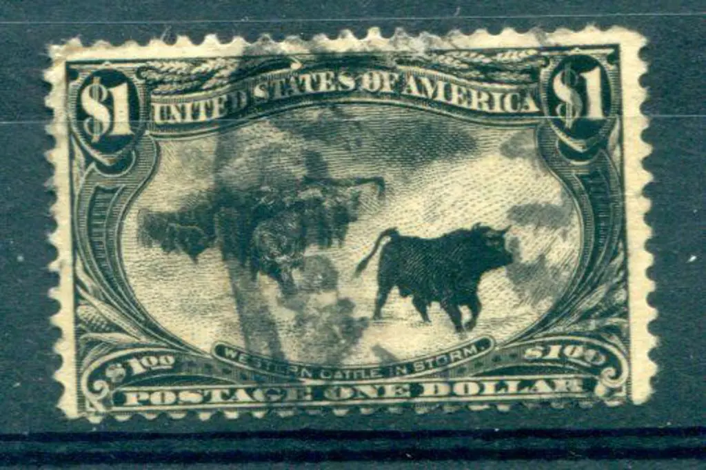 USA 1898 $1 black Trans-Mississippi "Cattle in a ... Image 1++