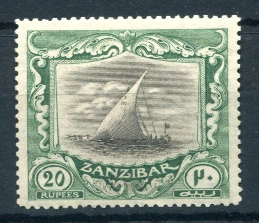 Zanzibar 1921/29 20r black & green Dhow with ... Image 1++