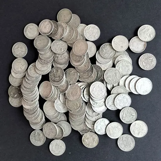 1919-1962 Sixpences with both 50% & 92.5% silver. ...