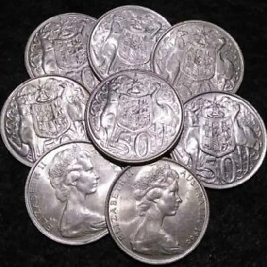1966 50c round coins x 8. EF - aUnc