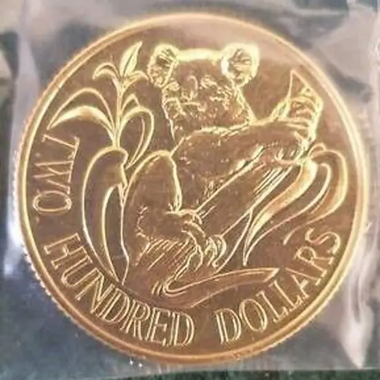 1980 $200 Koala gold coin in RAM folder.