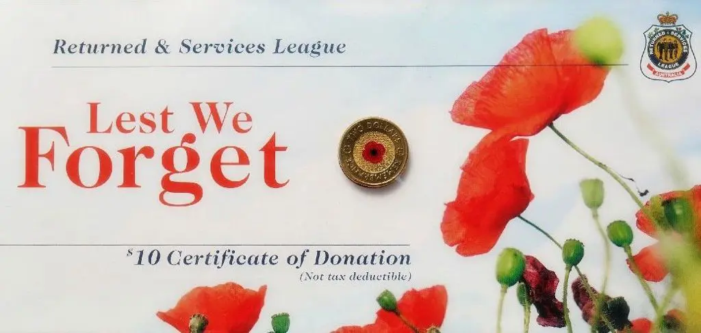 2012 $2 Red Poppy coloured coin on RSL "Lest We ... Image 1++