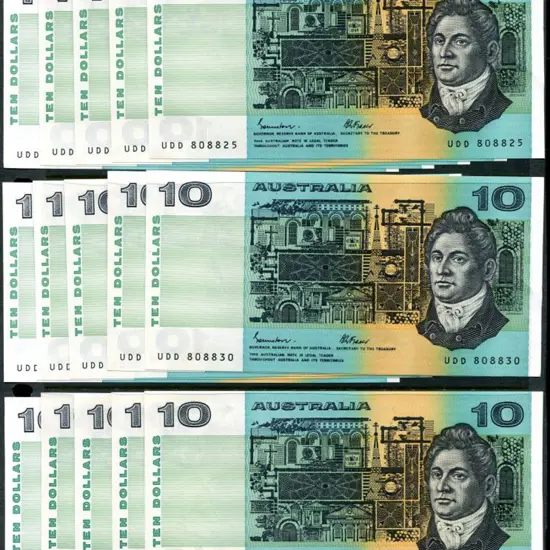 1985 $10 Johnston/Fraser in 2 consecutive number ...