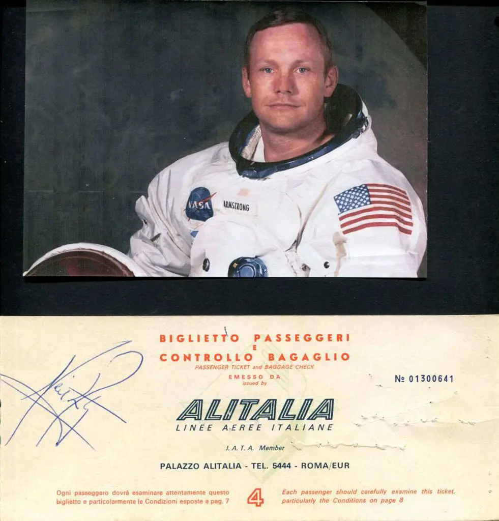 Armstrong, Neil 1970's Alitalia Passenger Ticket ... Image 1++