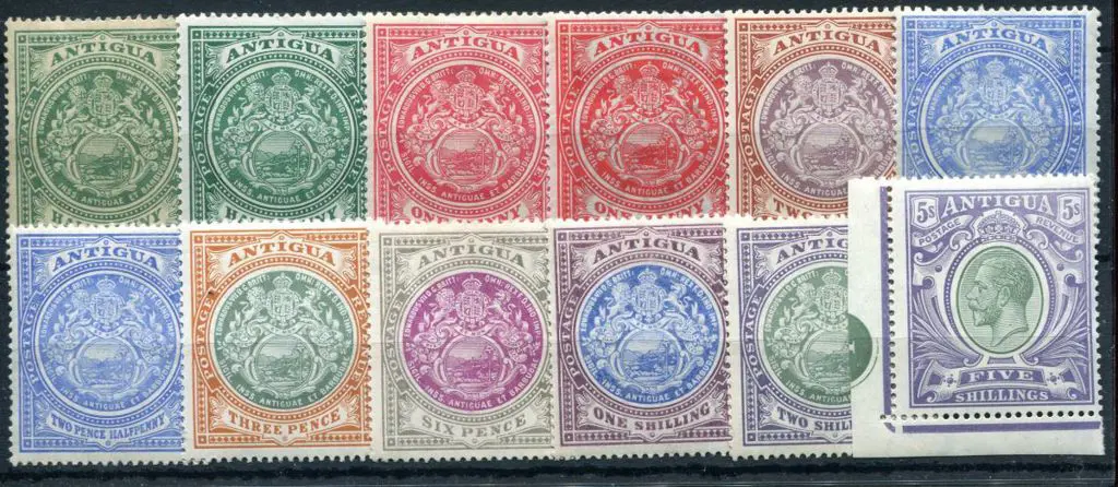 Antigua 1908/17 KEVII Crown CA set to 2/- plus ... Image 1++