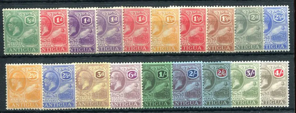 Antigua 1921/29 ½d to 4/- KGV script wmk set of 18 ... Image 1++