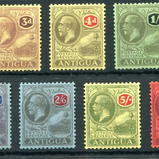Antigua 1921/29 3d to £1 KGV MCA wmk set of 7 . ...