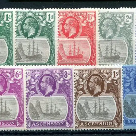 Ascension 1924/33 KGV badge defins to 3/- complete ...
