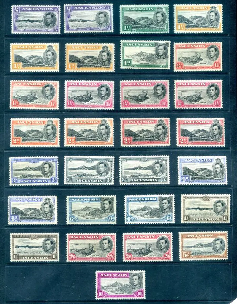 Ascension 1938/52 KGVI set to 10/- MLH incl shades ... Image 1++