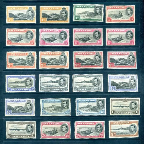 Ascension 1938/52 KGVI set to 10/- MLH incl shades ...