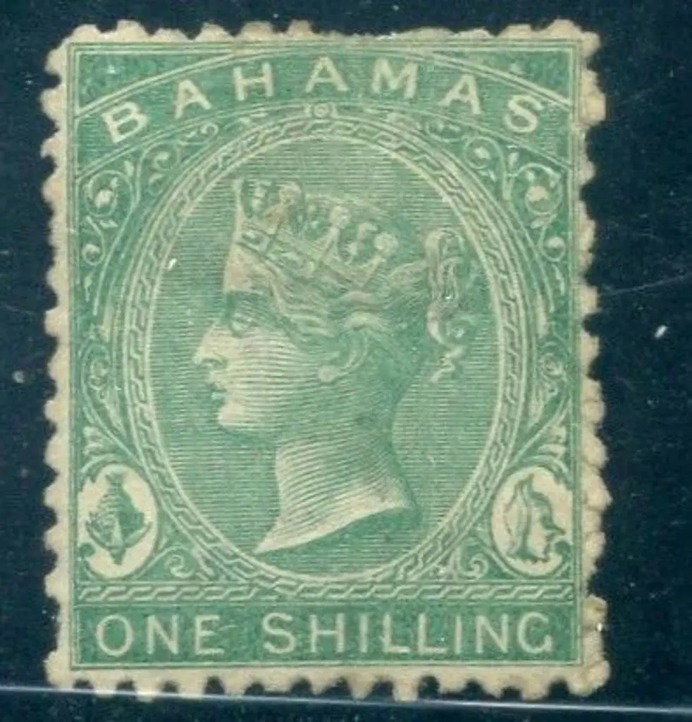 Bahamas 1865 1/- blue-green, Crown CC, perf. 12½ . ... Image 1++