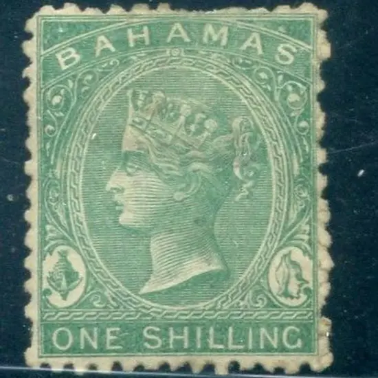 Bahamas 1865 1/- blue-green, Crown CC, perf. 12½ . ...