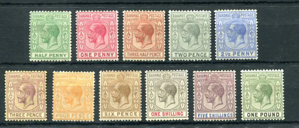 Bahamas 1921/37 KGV defins script wmk set of 11 to ... Image 1++