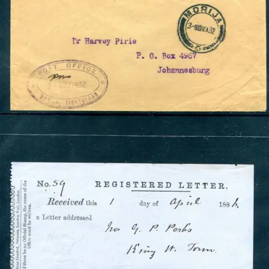 Basutoland 1886 (1st Apr) Receipt for Registered ...
