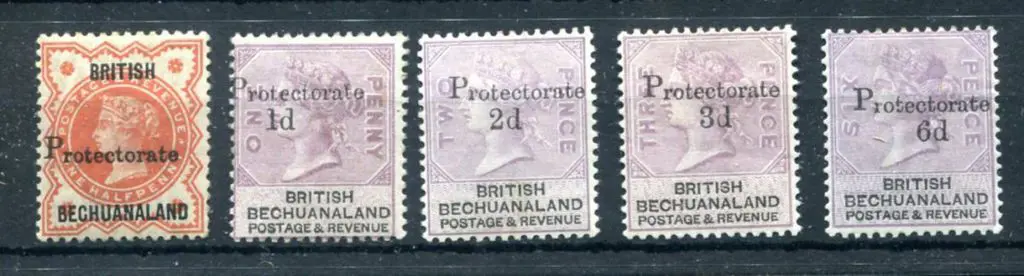 Bechuanaland 1888 "Protectorate" ovpts on ½d, 1d, ... Image 1++