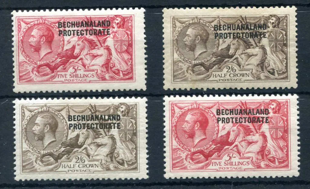 Bechuanaland 1925/27 "Seahorses" group with 5/- ... Image 1++